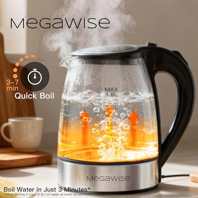 MEGAWISE 1.8L Electric Kettle CX-817 - Fast Boil, Auto Shut-Off, Boil-Dry Protection, (1.8L)