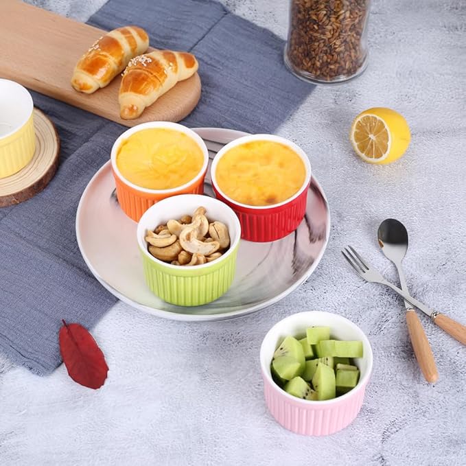 Ramekins 4oz,Creme Brulee Ramekins and Souffle Dishes,Porcelain Oven Safe Baking Bowls,Pudding Cups,Dipping bowl,Set of 6,White