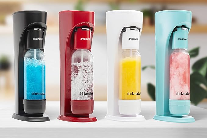 Drinkmate OmniFizz Sparkling Water Maker & Soda Streaming Machine | Carbonates Any Drink | VALUE KIT | Includes Two 60L CO2 Cartridges + One BPA-Free Bottle (Classic White)
