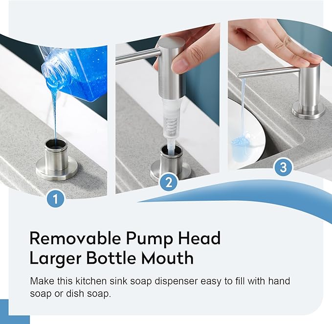 Kitchen Sink Soap Dispenser with 17 OZ Bottle and 40" Extension Tube Kit, Stainless Steel Built-in Soap Dispenser for Kitchen Sink or Countertop, in or Under Sink Installation, Brushed Nickel