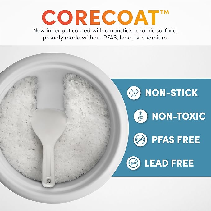 AROMA® CoreCoat Rice Cooker with Pop-Up Food Steaming Basket (4 Cups Cooked, 2 Cups Uncooked, 1 Qt)