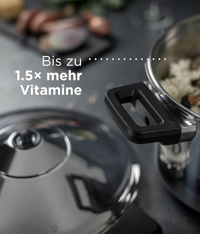 Kuhn Rikon DUROMATIC® 5.0L Stovetop Pressure Cooker – 22cm, Swiss Made – 18/10 Stainless Steel, Energy Efficient, Safe Locking Lid, Works on Induction & All Stovetops, Includes Trivet & Cookbook