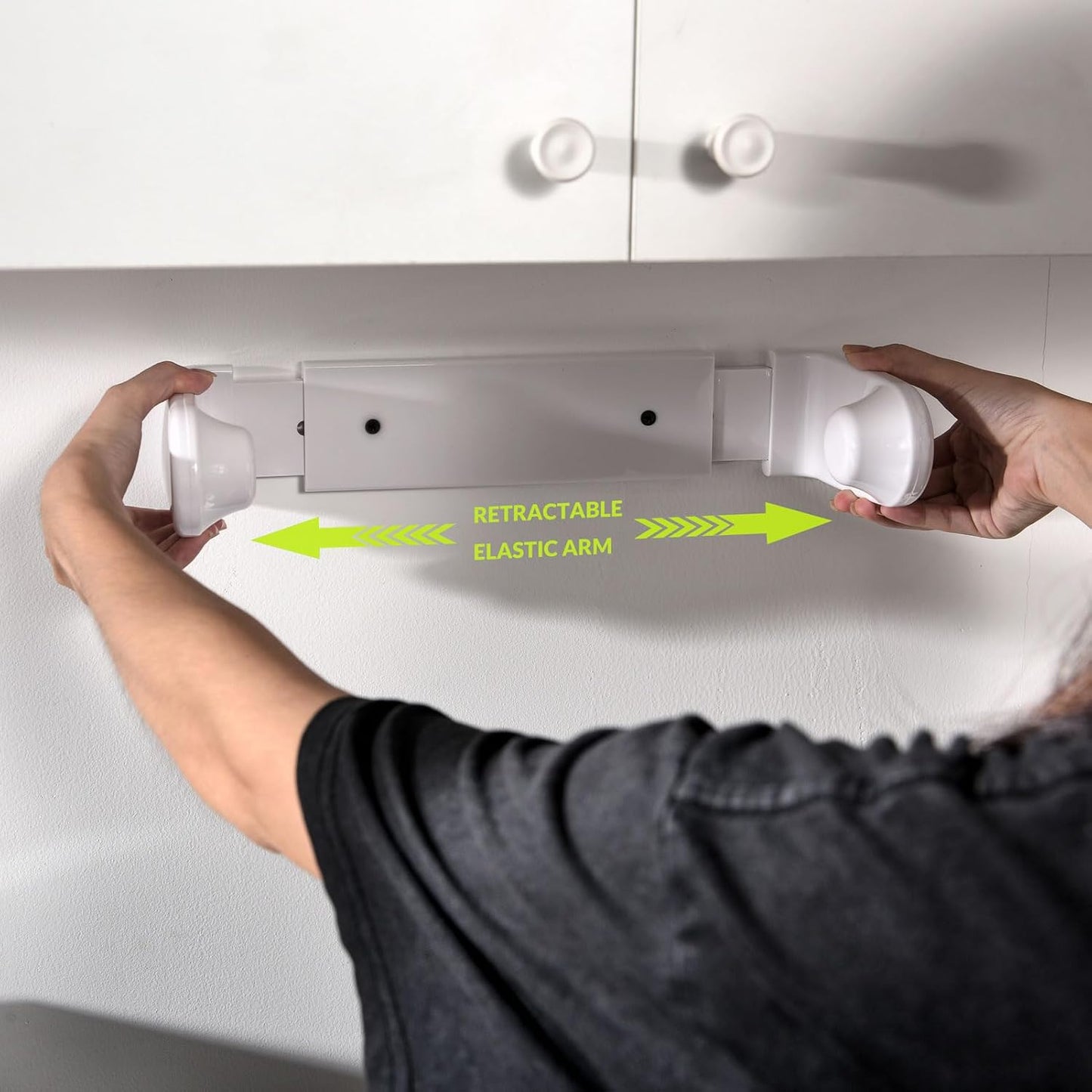simpletome Paper Towel Holder Under Cabinet or Wall Mount ONE Hand Operation Tension Arm Kitchen Roll Holder (White, for 18-23cm/7-9inches roll)