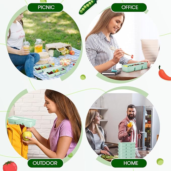 Hushee 50 Pack 17 oz Small Meal Prep Containers with 3 Compartments Snack Containers with Lid Disposable Plastic Bento Box Travel Lunch Food Boxes Stackable for Office Picnic (Mint Green)