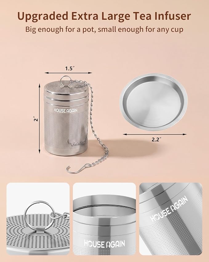 Tea Infusers for Loose Leaf Tea, Extra Fine Mesh Tea Strainer, Updated Slim Threaded Lid 304 Stainless Steel Tea Steeper with Drip Tray for Tea, Spices & Seasonings