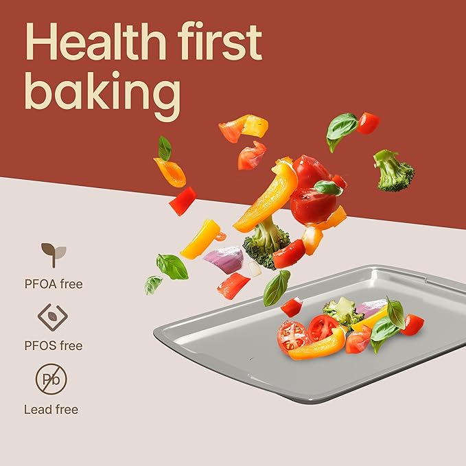 Bakken Swiss Cookie Sheet 3 Piece Set - Non-Stick, Stackable Baking Pans, Deluxe Ceramic Coating – Dishwasher Safe - for Home Baking