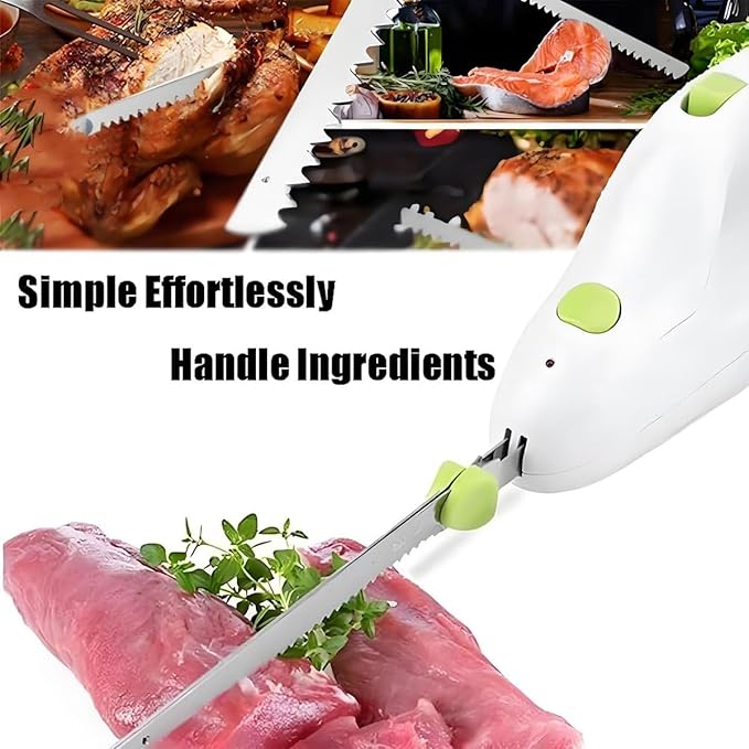 Electric Bread Knife Carving Knife,Cordless Rechargeable Bread Cutter & Meat Slicer with 2pcs 8inch Stainless Steel Blades,Safety Lock Switch, for Families, Meat, Bread, Cheese