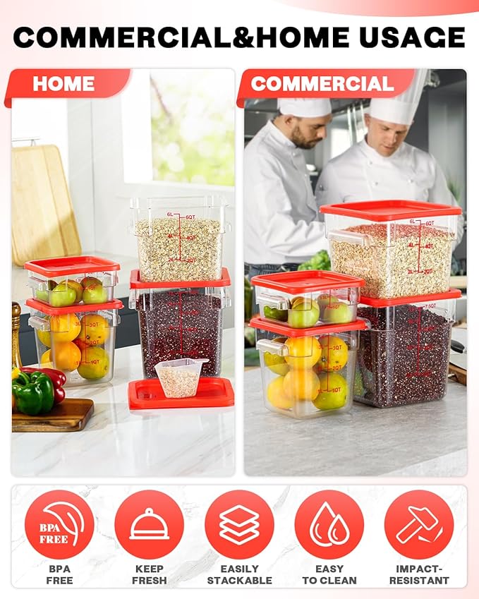 12 Quarts Sous Vide Container: 8 PCS Commercial Food Storage Containers with Lids - Clear Food Container with Scales Handles for Home Restaurant Kitchen Storage Pizza Bread N2