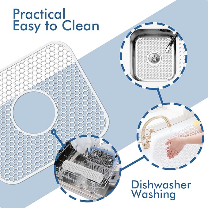 Bestjing 2 Pack Silicone Sink Protectors for Kitchen Sink with Center Drain, 13.58''x 11.6'' Non-Slip Heat Resistant Mat Grid for Bottom of Stainless Steel Porcelain, Dishwasher Safe (White)