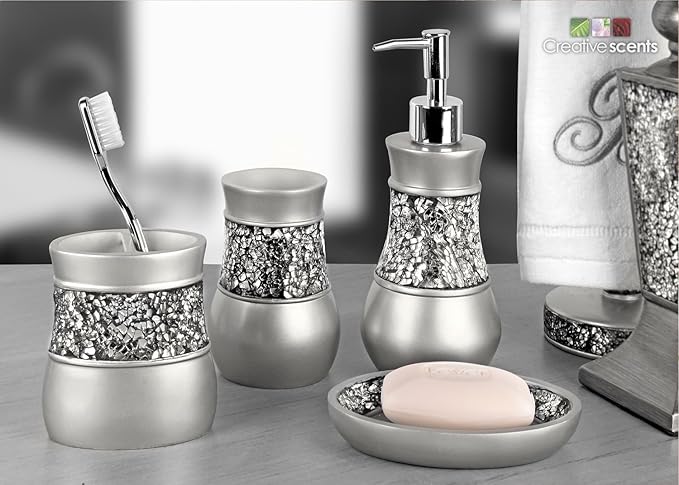 Creative Scents Crackled Glass Soap Dish for Bathroom, Decorative Dry Bar Soap Holder, Best Dishes for Sink/Bath/Shower Decor.