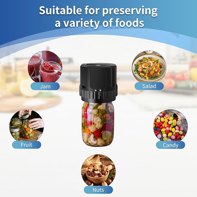Electric Mason Jar Vacuum Sealer Kit (Lids Included), Handheld Automatic Vacuum Sealer for Jars, Bags, Food Savers & Containers, Food Preservation System for Canning Jams, Pickles, Dry Foods