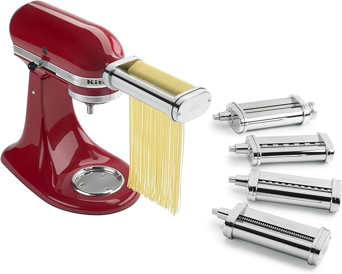 KitchenAid® 7 Quart Bowl-Lift Stand Mixer, Cast Iron Black & KSMPDX Pasta Deluxe Set Stand Mixer Attachment, 5 Piece, Stainless Steel