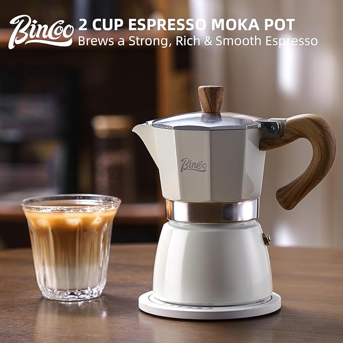 Bincoo Espresso Maker Stovetop,Camping Moka Pot 2 Cup/120ML,Stove Top Espresso Italian Coffee Maker,Easy to Use (Red)