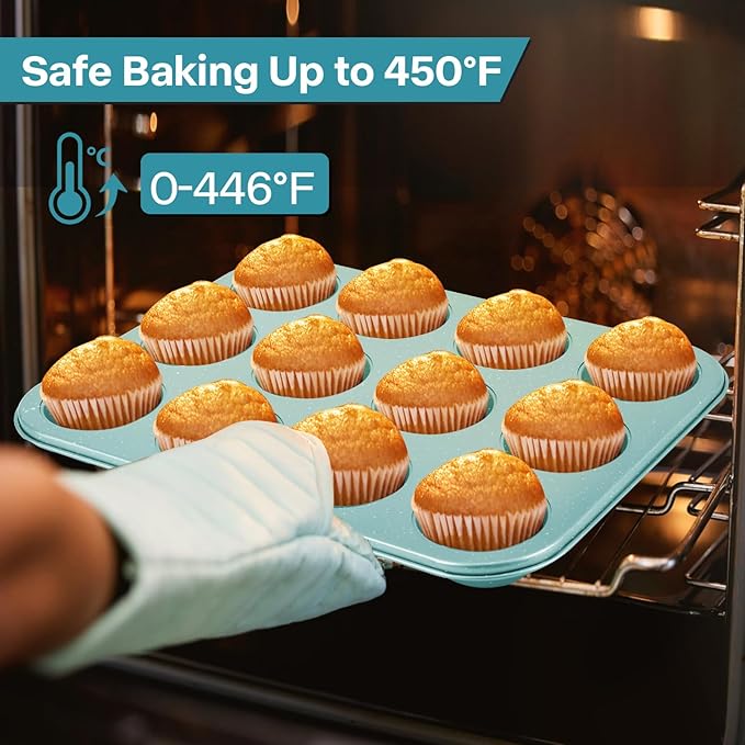 Blue 12-Cup Muffin Pan with Lid, 2-Pack Metal Cupcake Pan with Handle, Portable Blue Muffin Pans Nonstick 12 with Cover Ideal for Easy Carrying, Holiday, Party and Travel