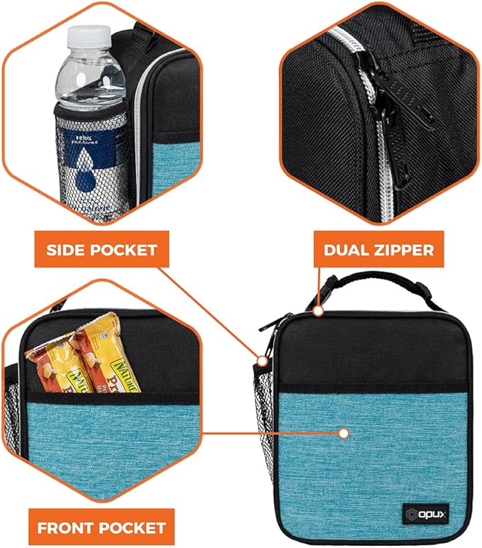 opux Premium Insulated Lunch Box, Soft School Lunch Bag for Kids Boys Girls, Leakproof Small Lunch Pail Men Women Work, Reusable Compact Cooler Tote Lunchbox for Office Adult, Turquoise