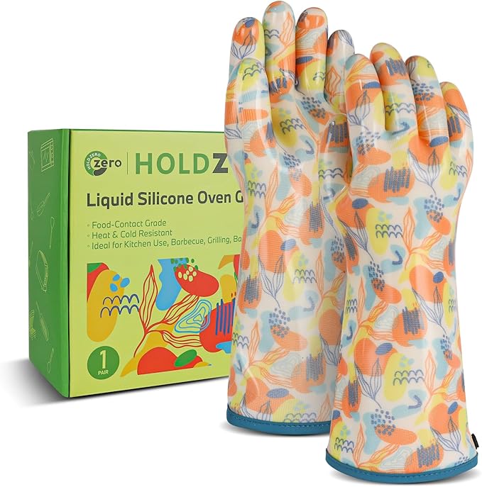 Heat Resistant Gloves for Cooking Thickened Silicone Coating Cotton Liner Waterproof Food Grade Graffiti-Art Printing Medium