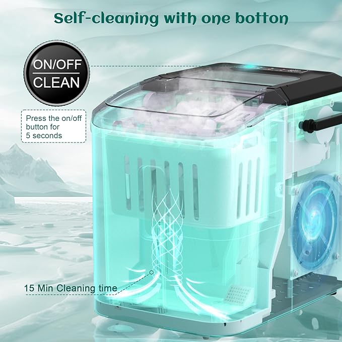 Maine Bullet Ice Maker, Counter Top Ice Maker with Portable Carrying Handle, 33 lb/24H Portable Ice Maker Suitable for Home, Office, Kitchen, RV, 9 Cubes Ready in 7-8 Mins