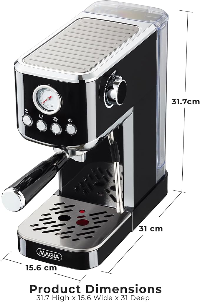Zulay Kitchen Magia Compact Espresso Machine – 20 Bar Coffee Maker with Milk Frother Steam Wand, Latte & Cappuccino Maker, 1350W Fast Heating, 40oz Removable Water Tank, Stainless Steel – Black