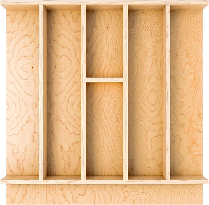 Rev-A-Shelf Natural Maple Right Size Utensil Insert Home Storage Kitchen Organizer 7 Compartment Drawer Accessory, 19-1/4" x 19-1/2", 4WUT-24SH-1