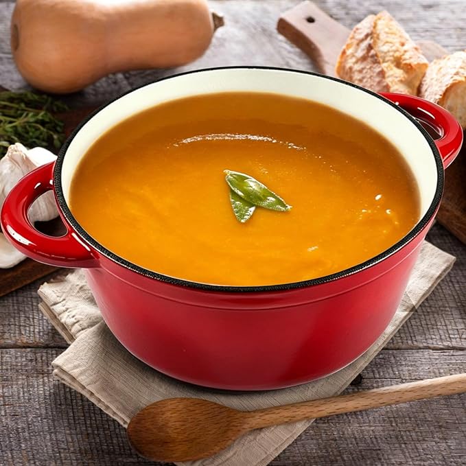 Enameled Cast Iron Dutch Oven, 4.5QT Heavy Duty Cooking Pot with Lid, Oven Safe up to 500° F for Sourdough Bread Baking, Braising, Stew, Family And Friends Best Gifts, Red