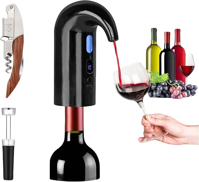 Electric Wine Opener and Aerator with Wine Accessories -Rechargeable Wine Bottle Opener Set with Base, Wine Aerator, Corkscrew and Wine Stoppers- Perfect Wine Gifts for Wine Lovers