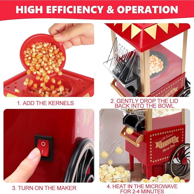 Hot Air Popcorn Machine, Popcorn Maker, 1200W Home Electric Popcorn Popper with Kernel Measuring Scoop, Healthy Oil-Free & BPA-Free for Home, Birthday Party, Movie Night or Christmas (Small)