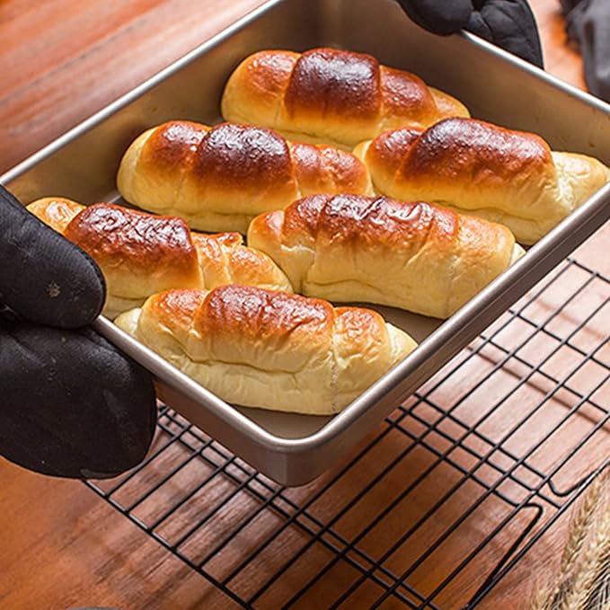 Dicunoy Set of 3 Deep Baking Pans, Nonstick Rectangle Cake Baking Sheet for Oven, Bakeware Bread Pans, Heavy Duty Carbon Steel Bread Tray, Bake Mold Turkey Roasting Pan, 8,11,12 inch