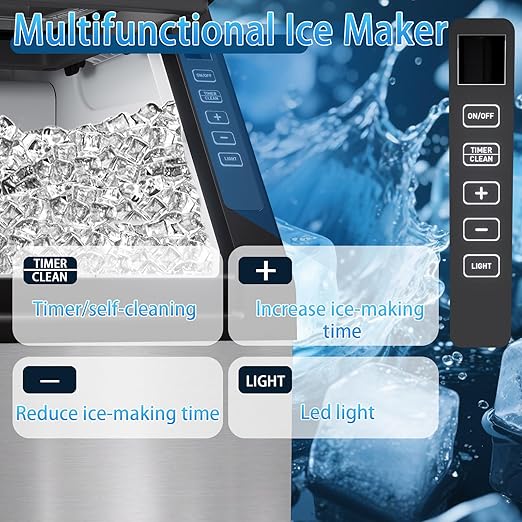 Commercial Ice Machine, 99LBS/Day Stainless Steel Freestanding Large Ice Maker, 36 Cubes in 11Mins, 24H Timer, Self-Cleaning, Ideal for Restaurant, Bars, Home and Offices