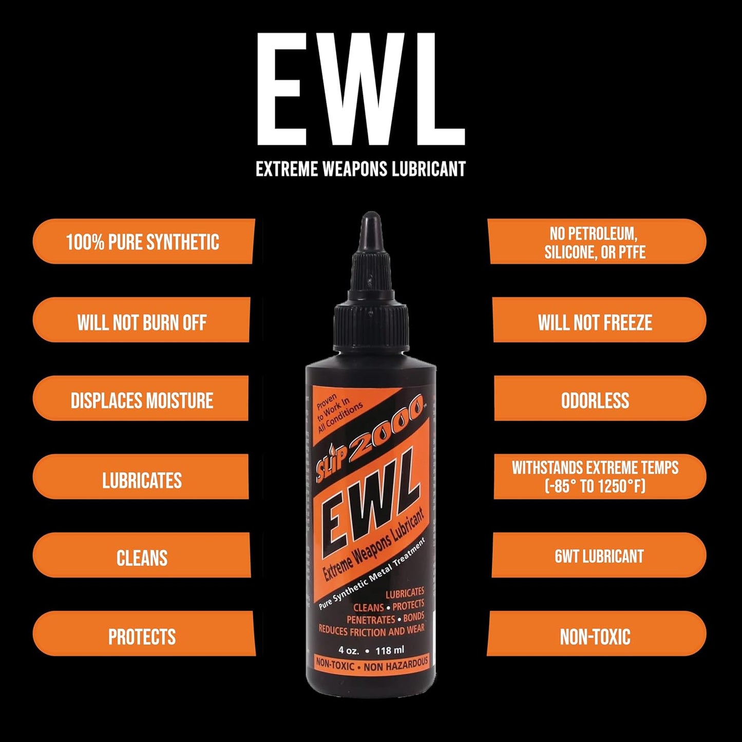 SLIP 2000 EWL CLP Gun Lube - Extreme Weapons Lubricant Synthetic Gun CLP Cleaner - 4 oz Squeeze Bottle