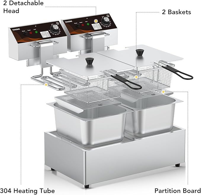 Commercial Electric Deep Fryer, 20.7Qt Dual Tank Countertop Fryer with 2 Baskets, 3600W Heavy Duty Stainless Steel, UL Certified, Professional Deep Fryers for Food Truck & Restaurant, 120V