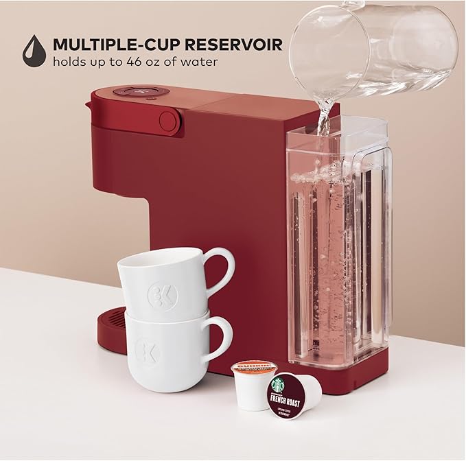 Keurig K- Slim Single Serve K-Cup Pod Coffee Maker, with 3 Brew Sizes, Multistream Technology, 46oz Removable Reservoir, Scarlet Red