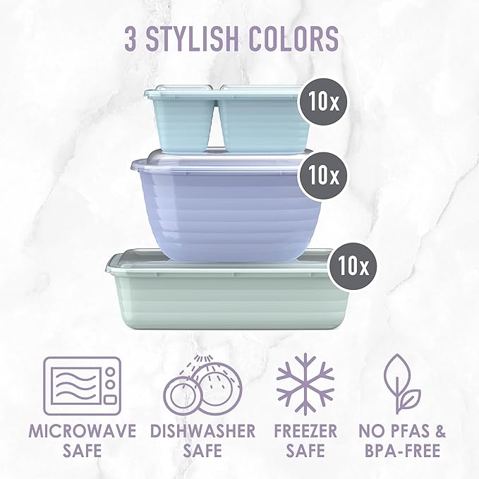 Bentgo Prep 60-Piece Variety Meal Prep Kit - Reusable PFAS & BPA-Free Food Containers 1-Compartment Trays, Prep Bowls, & Snack Boxes - Microwave, Freezer, & Dishwasher Safe (Floral Pastels)