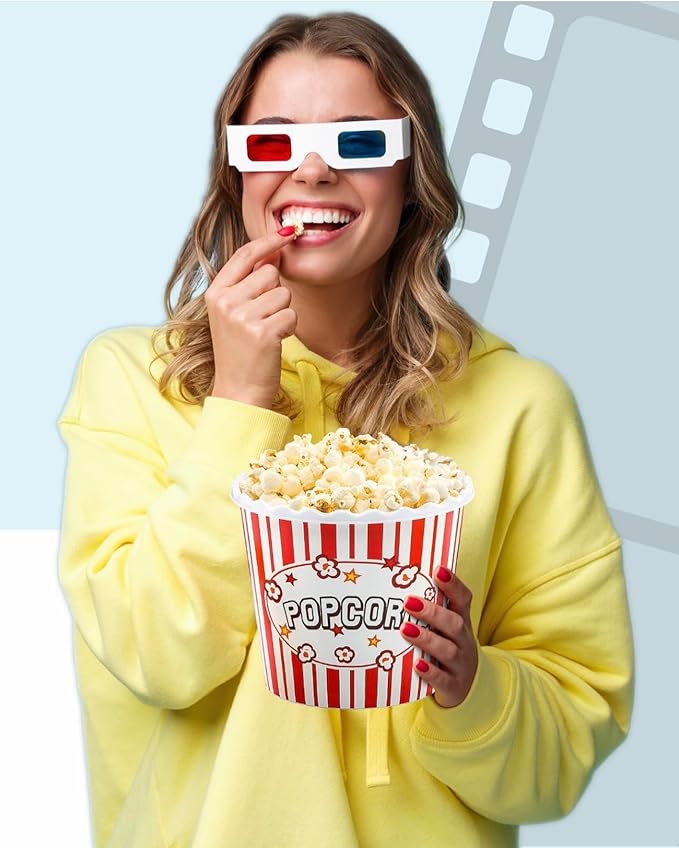 Modern Style Reusable Plastic Popcorn Box/Popcorn Containers/Popcorn Bowls Set for Movie Theater Night - (BPA Free - 6 Pack-75 oz) (6, RED)