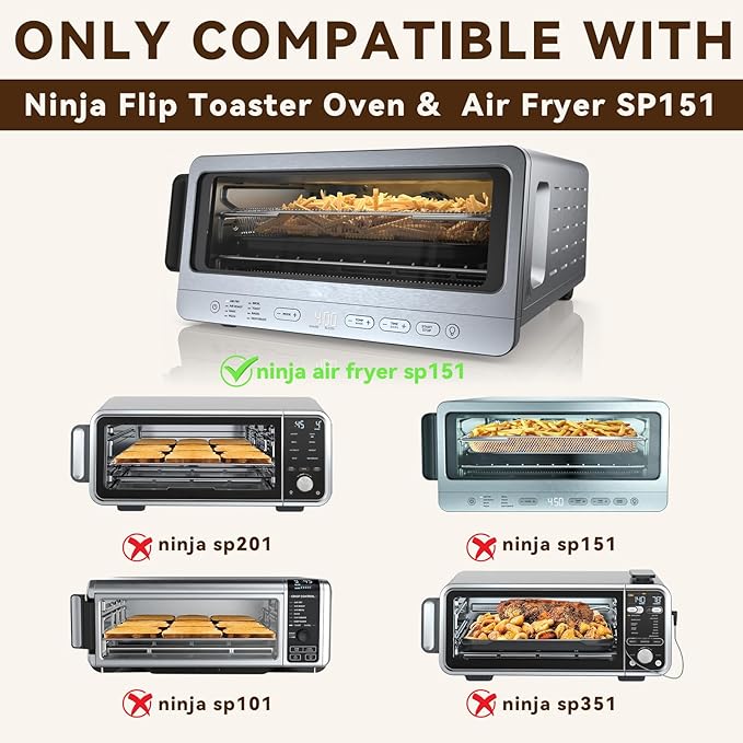 Air Fryer Accessories Compatible with Ninja Flip Air Fryer SP151, Crumb Tray with 4 Oven Liners, 100 PCS Parchment Paper Sheets, Air Fryer Basket and Baking Tray for Ninja Toaster Oven