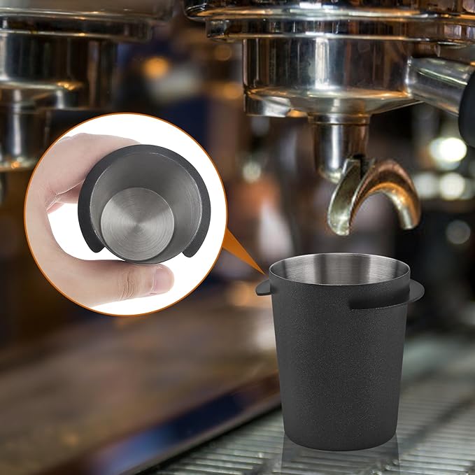 2PCS Coffee Dosing Cup 54mm, Stainless Steel Espresso coffee Dosing Cup Espresso coffee Machine Accessories, Coffee Powder Feeder Part coffee Grinder Powder cup Compatible (2, Black, 54mm)