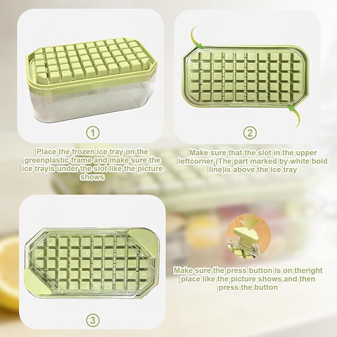 Plastic Ice Cube Trays with Bin and Scoop for Freezer+Ice Cube Trays Press Easy Release
