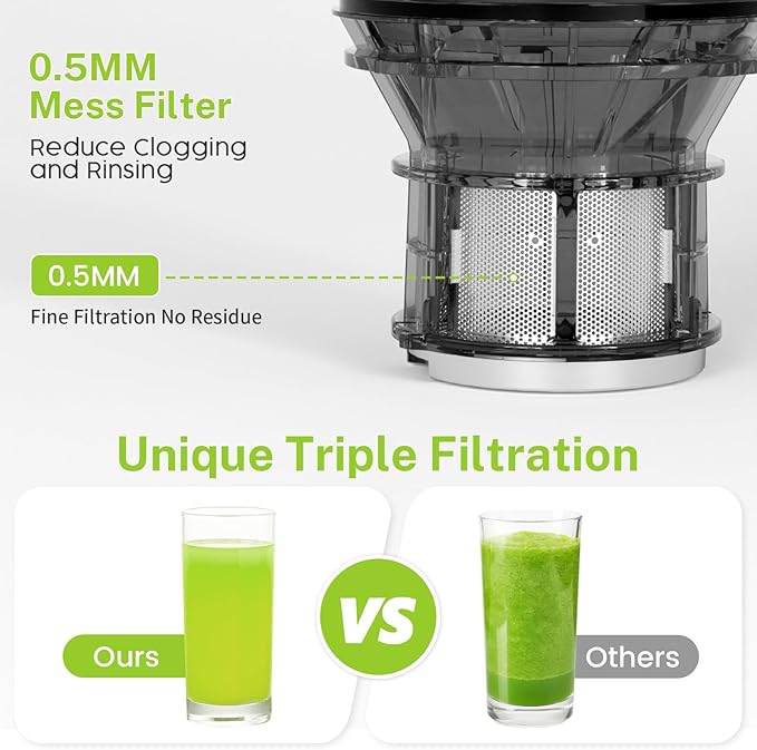 Kndko Juicer Machines, Slow Masticating juicer with 5.4" Wide Feed Chute, Juice Extractor Machine for Whole Vegetables & Fruits, Cold Press Juicer, High Juice Yield, Easy to Operation & Clean