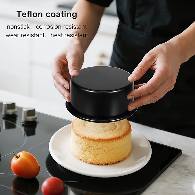 4 Inch Cake Pan Set of 5, Nonstick Cheesecake Round Cake Pans with 100 Pieces Parchment Paper, Mini Cake Tins for Baking, Non-Toxic & Leakproof Circle Cake Pan, Aluminum Material Food Grade Coating