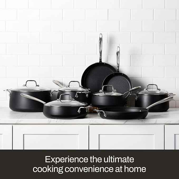 All-Clad HA1 Expert Hard Anodized Nonstick Cookware Set (10 Piece) Pots, Frying Pans, Dishwasher-Safe, Oven-Safe Up to 500°F Compatible with All Stovetops (Gas, Electric & Induction) - Black
