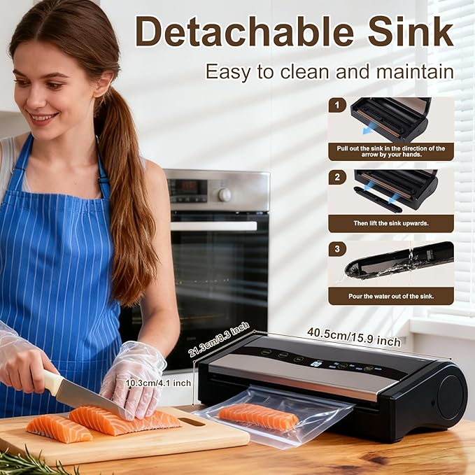 Food Vacuum Sealer Machine, Automatic Commercial Vacuum Sealer for Food With Bags, Double Heat Seal, 75kpa Strong Suction, Dry & Moist Mode and External VAC, Build-in Cutter & Storage