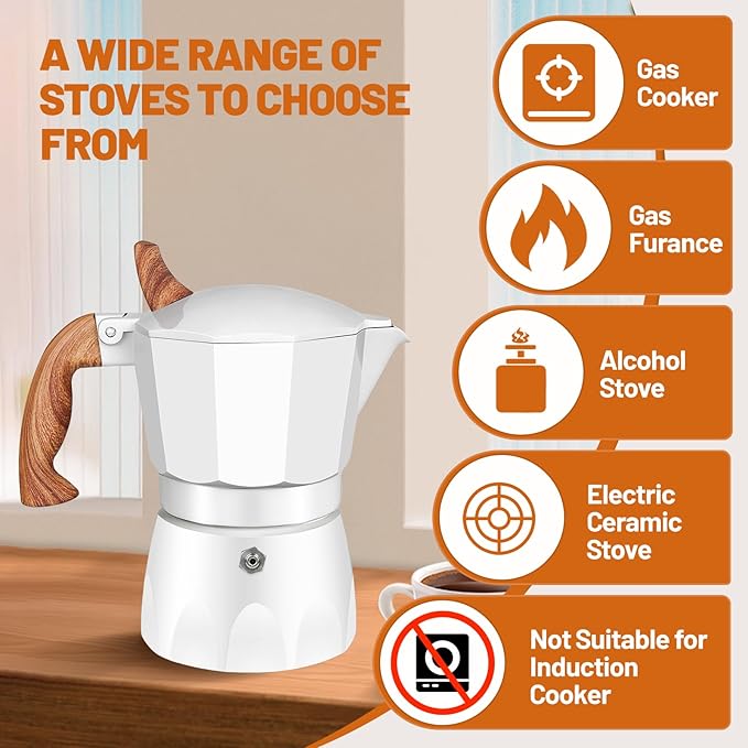 3 Cup Aluminum Espresso Stovetop Moka Pot Express Coffee Maker Percolator Italian Classic Mocha Coffee Machine for Italian and Cuban Cafe Brewing for Home & Camping 150ml 5oz