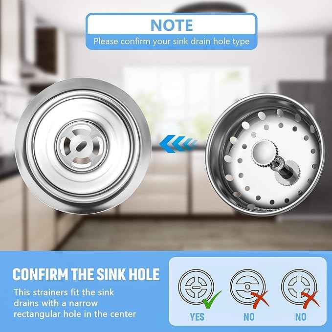 Mudder 3 Pcs Kitchen Sink Drain Strainer and Stopper Stainless Steel Garbage Disposal Plug with Handle Universal Anti-Clogging Kitchen Sink Filter Sieve Basket Strainer (Silver)