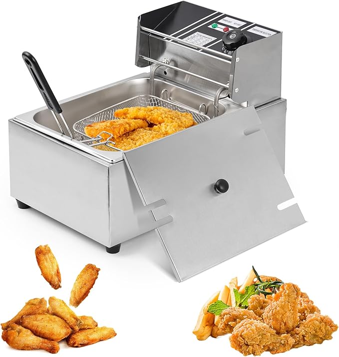 Electric Deep Fryer – 6L Large Capacity Deep Fryer with Detachable Basket, Adjustable Temperature Control, 1600W Stainless Steel Commercial Fryer for Restaurant & Home – Perfect for Chicken, Fries