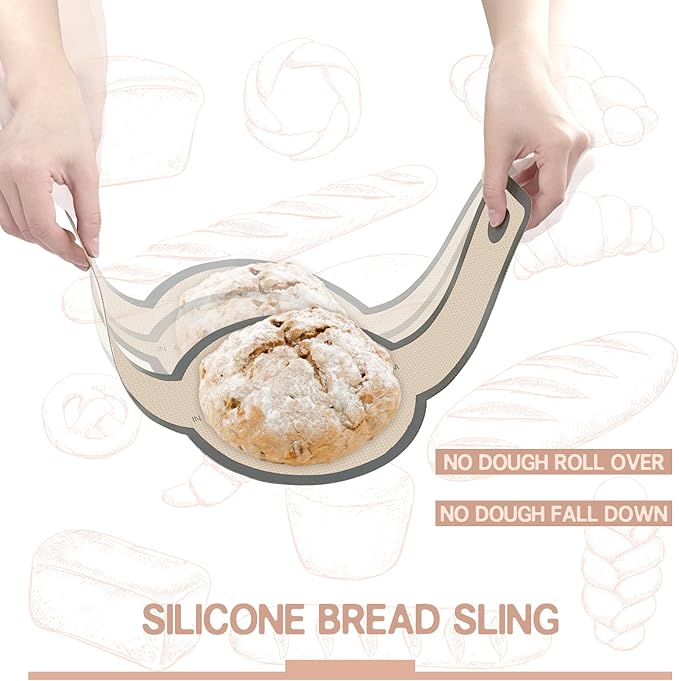 Koolstuffs Silicone Bread Sling for Dutch Oven, 2 PCS Non-Stick & Easy Clean Reusable Silicone Bread Baking Mat with Long Handles, Easy to Transfer Sourdough Bread, Gray