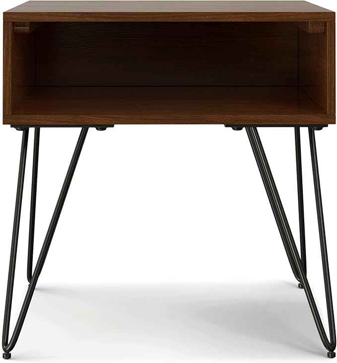 SIMPLIHOME Hunter Industrial 22 inch Wide Metal End Table in Walnut Veneer for The Living Room and Bedroom