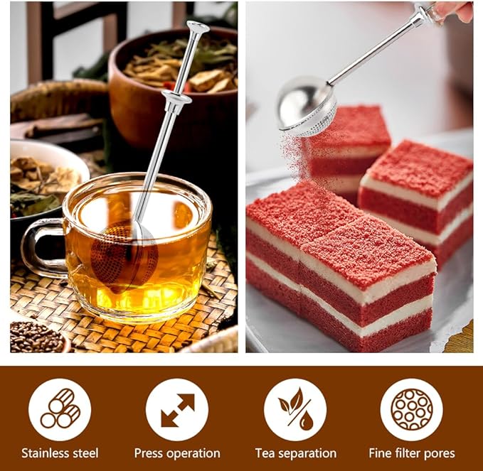 2pcs Tea Infuser with Spoon, Stainless Steel Fine Mesh Ball Filter with Handle and Spoon Loose Leaf Tea Infuser (Sliver)