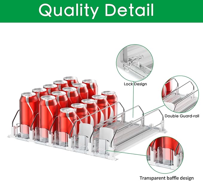 Drink Organizer for Fridge-White Automatic Pusher Glide,12oz 16oz 20oz-Soda Dispenser for Fridge-Holds up to 15 Cans