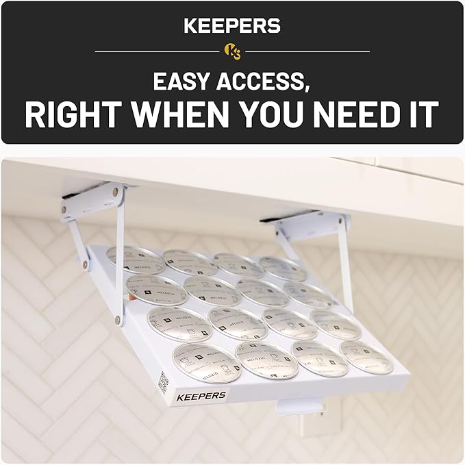 KEEPERS Nespresso® Vertuo® Pod Holder|Under Cabinet Swing Down Coffee Pod Organizer|Keurig® Coffee Pod Holder|K Cup Holder Storage Organizer|Magnet Steel RV Office Small Kitchen 10 x 9in WHITE