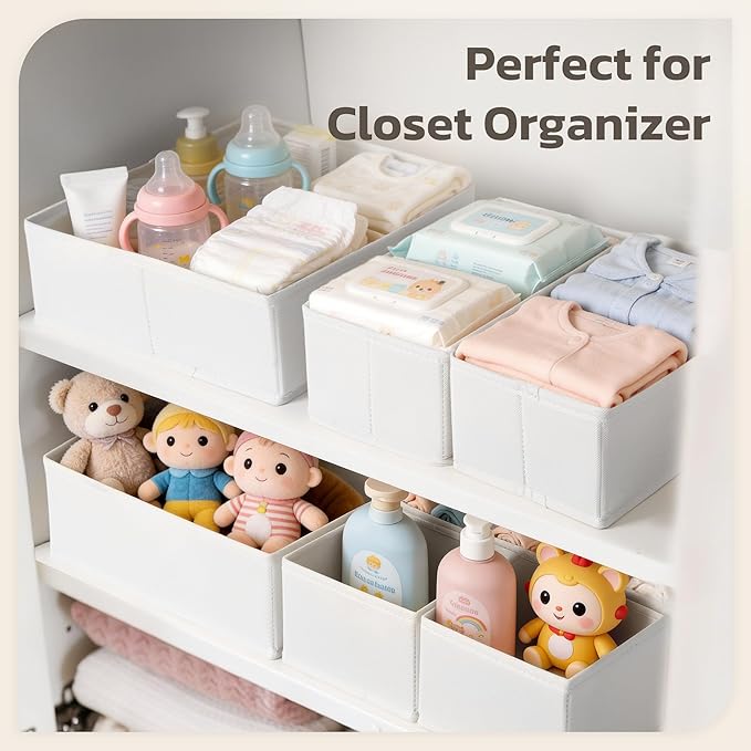 Drawer Organizer, 16 Pack Baby Dresser Organizer for Nursery, Foldable Closet Organizers and Storage Dresser Dividers for Clothes, Socks, Scarves, Ties (White)