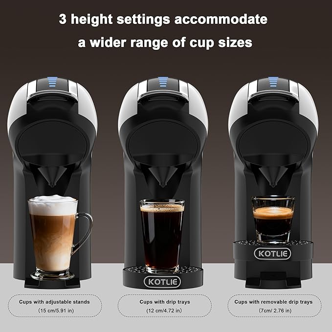 KOTLIE EM-308B Espresso Machine, Single Serve Coffee Maker Compatible with Multiple Capsule Types, Ground Coffee, and ESE Pods, 3 Temperatures, 7 Water Volume Levels, 34 Oz（White）